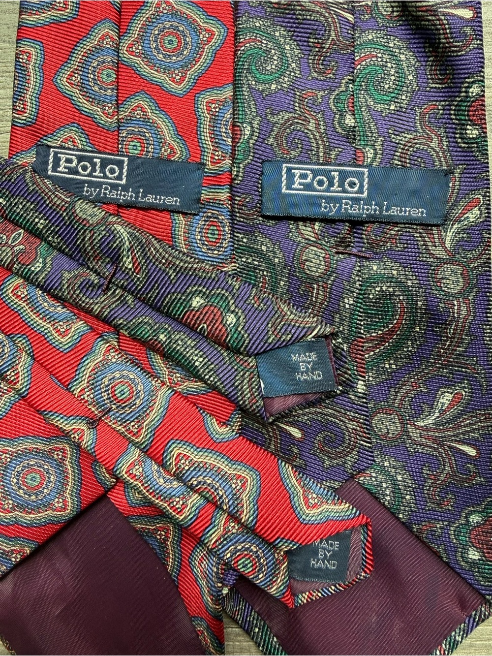 Vintage Polo Ralph Lauren Silk Tie Lot Made in USA Paisley Geometric 80s 90s